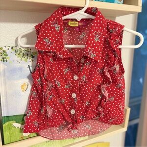 Vintage Red Cherry Polka Dot Ruffle Blouse 3T